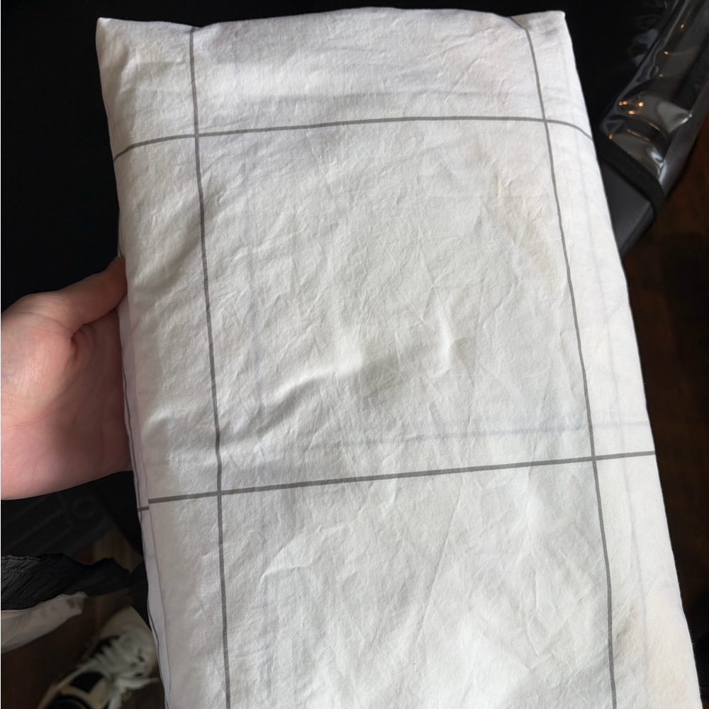Brooklinen White and Gray Grid Bedding Sheets